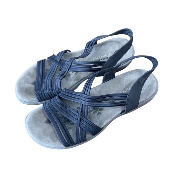 Skechers Womens Navy Strappy Sandals With Slingback Comfort Fit Size 7 - Picture 6 of 10